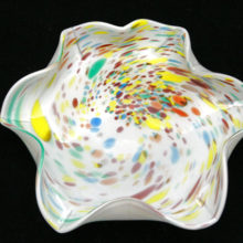 This type of colorful spotted decor is often called "End-of-Day Glass".