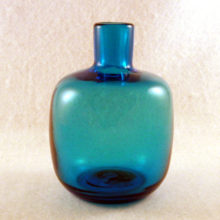 Hand blown art glass blue candleholder or bud vase.