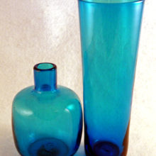 This blue candleholder is in the infamous "Blenko Blue" color also known as "Turquoise".