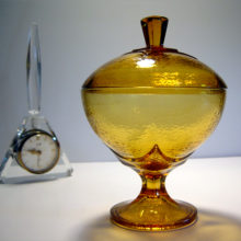 Lovely amber colony covered compote with lid made by Hazel Atlas Glass, circa 1960's.