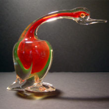 This awesome Murano Cenedese cased vaseline glass duck was made in the early 1950s.