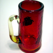 Ruby crackle shot glass is is hand blown in Rubarina Crackle.