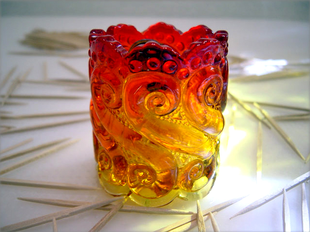 The Amberina glass toothpick holder circa 1960's - 1970's.