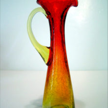 A lovely Amberina crackle ewer make by Kanawha #6-8H.