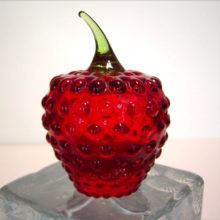 Lovely ruby glass berry with applied green stem by Viking Art Glass, pattern #7294.