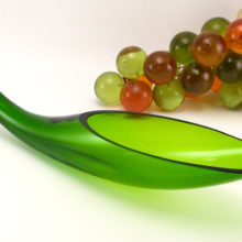 Beautiful Blenko Art Glass horn vase in Lime, a color produced only from 1952 through 1956. Designed by Winslow Anderson, one of Blenko's first in a long line of memorable glass artists