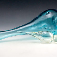 Mid-century modern decor glass decanter made by Bischoff Glass, USA, in the 1960's. Bischoff competed with the likes of Blenko, Pilgrim and Viking art glass during the mod mid-20th century.