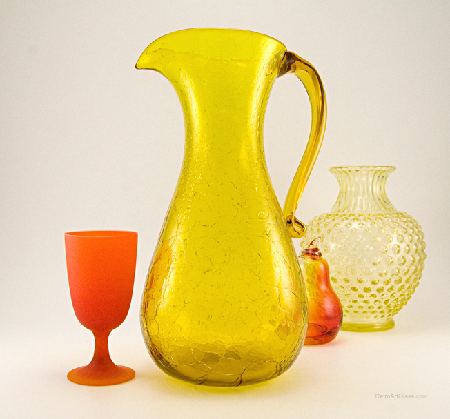 Vintage Blenko handmade art glass pitcher designed and made in the late 1950's during the pre-designer period when Blenko's founder, Bill Blenko, created all form designs.