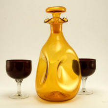 Hand Blown Mid-Century Modern Bar Glass Decanter by Blenko Art Glass in Amber