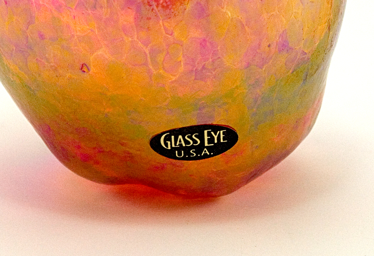 Glass Eye Studio USA sticker on art glass apple.