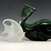 A vintage Nason Scavo Angle Fish and a very large Verde Green big lip fish, both made in Italy.