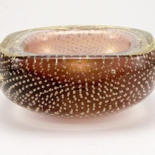 Vintage Venetian art glass bowl with encased bubbles and real gold veiling.