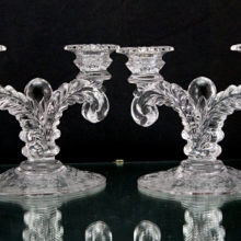 Beautiful Cambridge Rose Point etched Martha candle holders, circa 1930's - 1940's