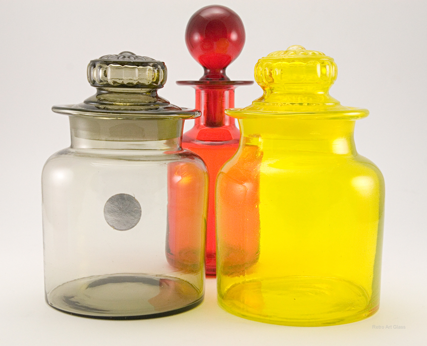 Hippie Era Gumps glass canisters imported and stocked at Gump's in San Franciso during the notorious Hippie era in the late 1960's to early 1970's.