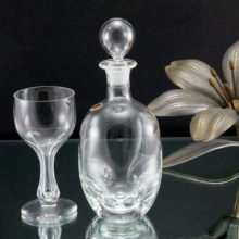 Vintage Nason & Moretti hand-blown crystal decanter plus hollow stem goblet.