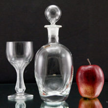Vintage Nason & Moretti hand-blown crystal decanter plus hollow stem goblet.