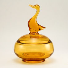 According to the Viking Art Glass collector's site, the Duck Covered Candy Dish was only shown in a 1965, 4-page catalog supplement.