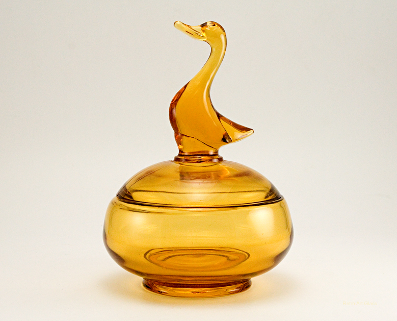Viking Epic Duck Dish in Amber Very Rare 1965 Retro Art Glass