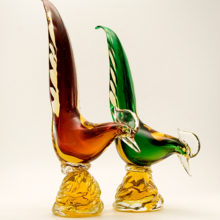 Set of Murano art glass pheasant sculptures hand-made in Italy.