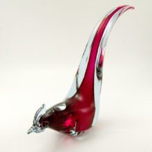 Large Vintage Art Glass Bird in Cranberry and Lilac Sommerso