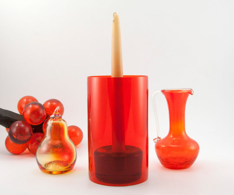 Retro Glass Candle Tube in Tangerine Handblown Vintage