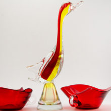 Large Vintage Art Glass Goose with Ribbon Decor