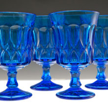 Vintage retro glass goblet set made in Japan during the 1970's to early 1980's. Offering as a set of 6.