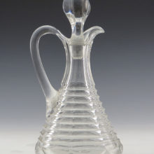 Rare Heisey Prison Stripe crystal cruet with original stopper. Circa 1904 to 1909. The pattern is also known as Horizontal Stripes.