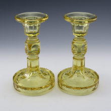 Quality vintage glass candlesticks in a subtle yellow, sometimes called Sahara or Canary by glass makers of yesteryear.