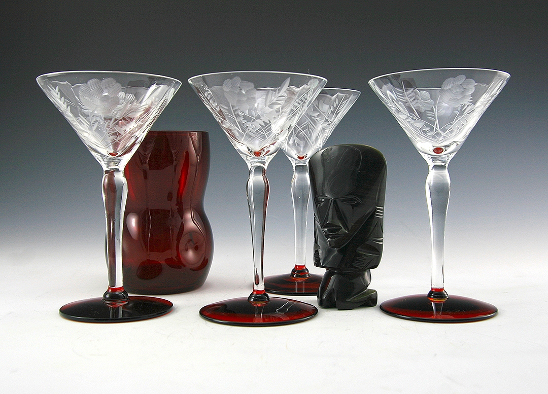 Art Deco Cocktail Stemware Fire and Ice Open Rose Retro