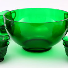 Made of thick, sturdy and durable Forest Green glass. Perfect for any occasion. The punch bowl can be used as a salad or fruit bowl too.
