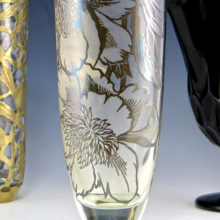Vintage Cambridge Glass Vase Peony Silver Overlay by Silver City, Circa 1940's