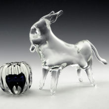 Mid-century decor styling. Large and funky lead crystal free-form donkey.