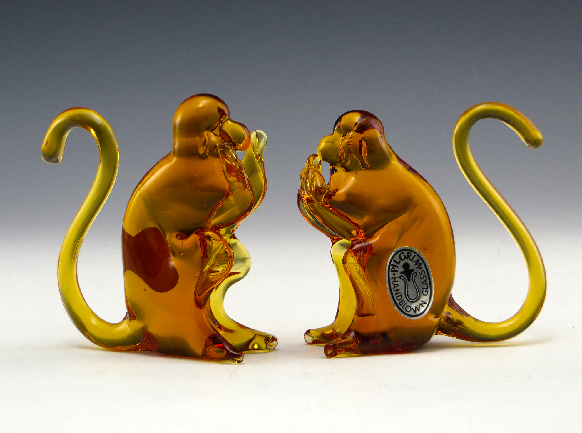 Pilgrim Art Glass Monkey Pair Scarce MidCentury Figurines