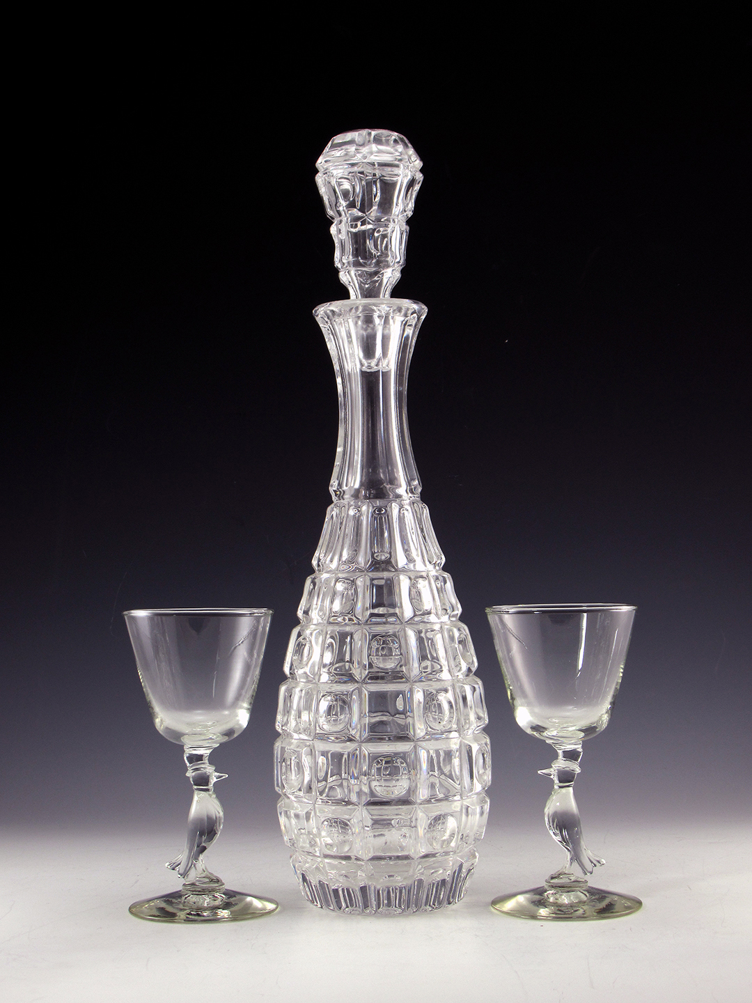 Antique Crystal Decanter Block Thumbprint Pattern