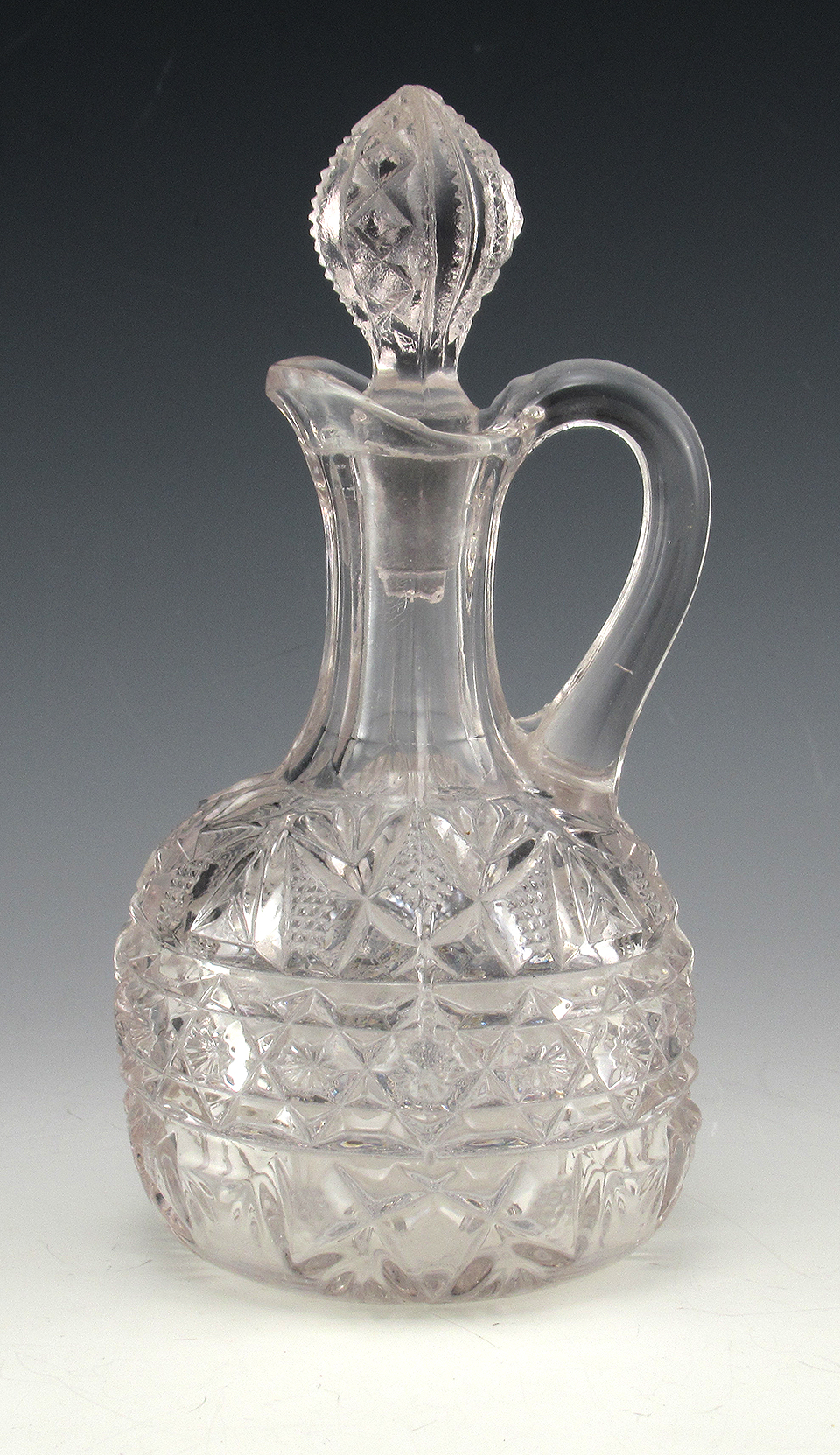 Early American Pressed Glass Cruet Original Stopper - Image 2