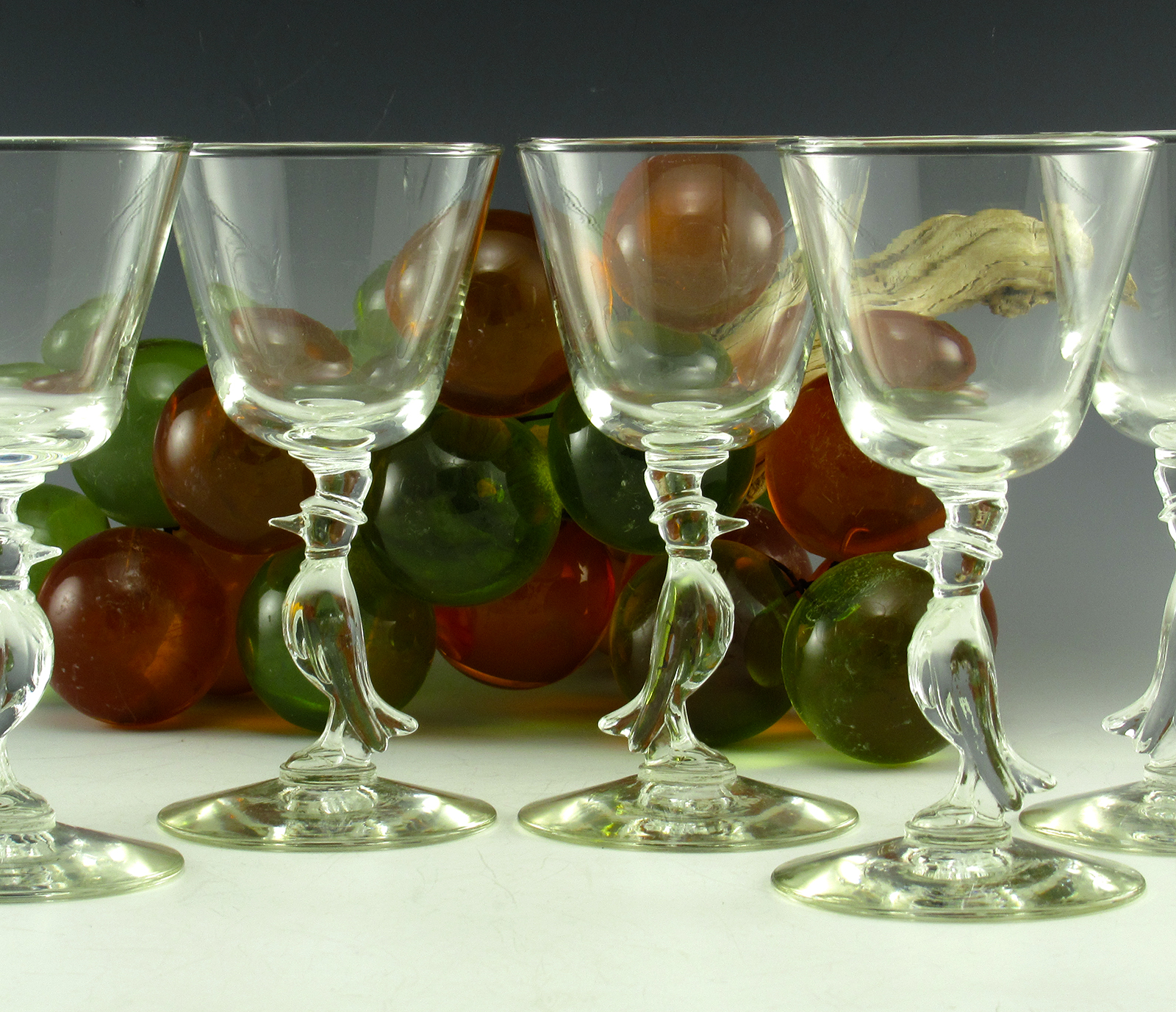 Cocktail Stemware Old Crow 1950s Set 6 Retro Art Glass