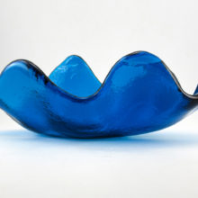 Huge centerpiece bowl weighs 6.6 lbs. The beautiful color, dubbed Blenko Blue, was called Turquoise in Blenko catalogs.