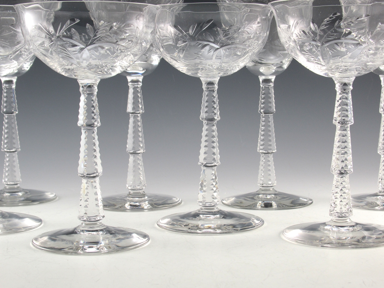 Art Deco Crystal Stemware Set 8 Rock Sharpe Patrician Cutting