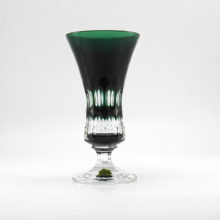 Heavy crystal vase by Val Saint Lambert of Belgium. Made with quality colorless crystal with a layer of emerald green crystal. The decor was achieved by removing the green crystal revealing a pattern in colorless crystal.