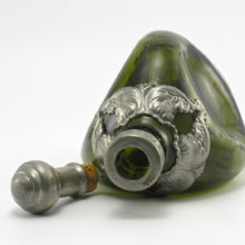 Vintage Danish Glass Decanter with Pewter Collar. Marked 'Made in Denmark on the opening rim.