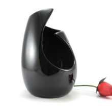 Vintage Frankoma Pottery Free Form vase in jet black gloss. Perfect for Mid-20th Century modernist decor. Frankoma Catalog form number # 21-8". Made by Frankoma from 1964 to 1976.