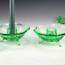 Set of Uranium Depression glass candlestick holders in perfect condition. Circa 1930's.