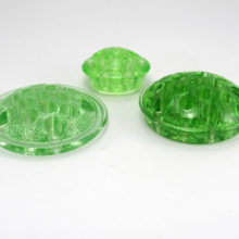 Examples of Uranium glass flower frogs made in the early 1900's.