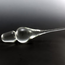 Large crystal stopper for mid-20th century decanter. Measures 9" long. Teardrop form. Hand-made of solid glass.