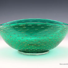 Large Seguso Art Glass Emerald & Gold Centerpiece Bowl Italy