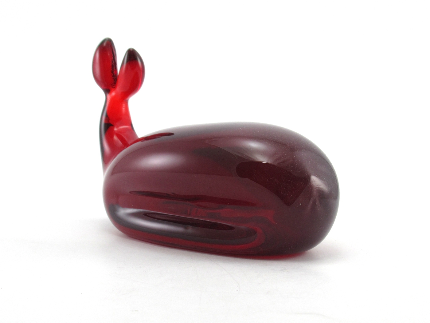 Ruby Whale Vintage Viking Art Glass Figurine or Paperweight.Shown in Viking Art Glass catalog as form #7287. Made in the 1960's,