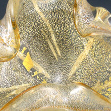 Vintage Gold Leaf Venetian Art Glass bowl. Made in 1950's Italy in Venetian style on the Isle of Murano.