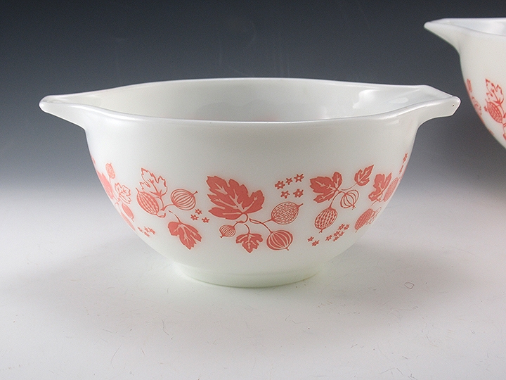 Gooseberry Pink on White Vintage Kitchen Mixing Bowl 441