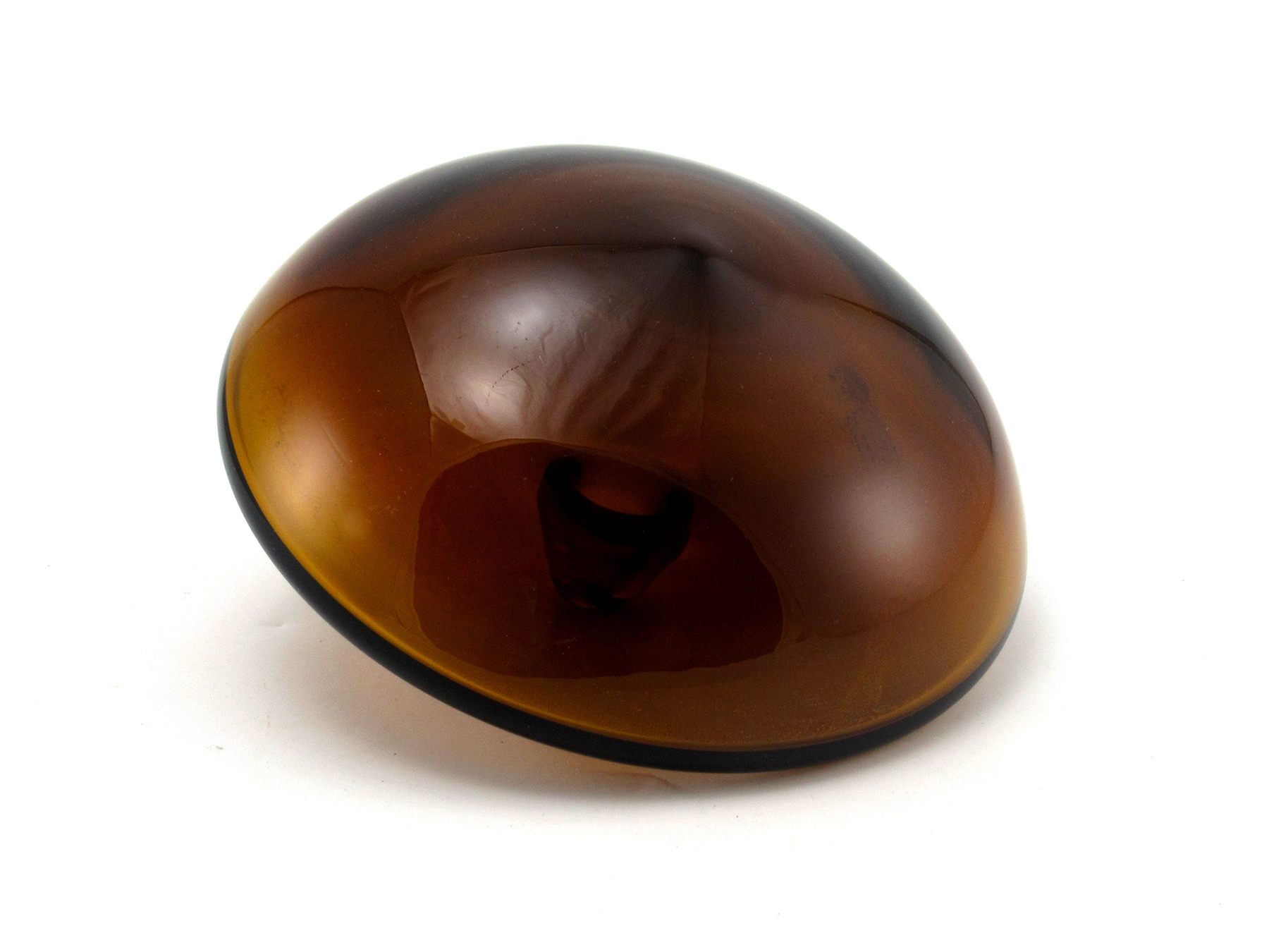 Midcentury modern glass mushroom stopper for decanters. Will fit almost any size decanter opening! Color is uniform, blotches in image are reflections.